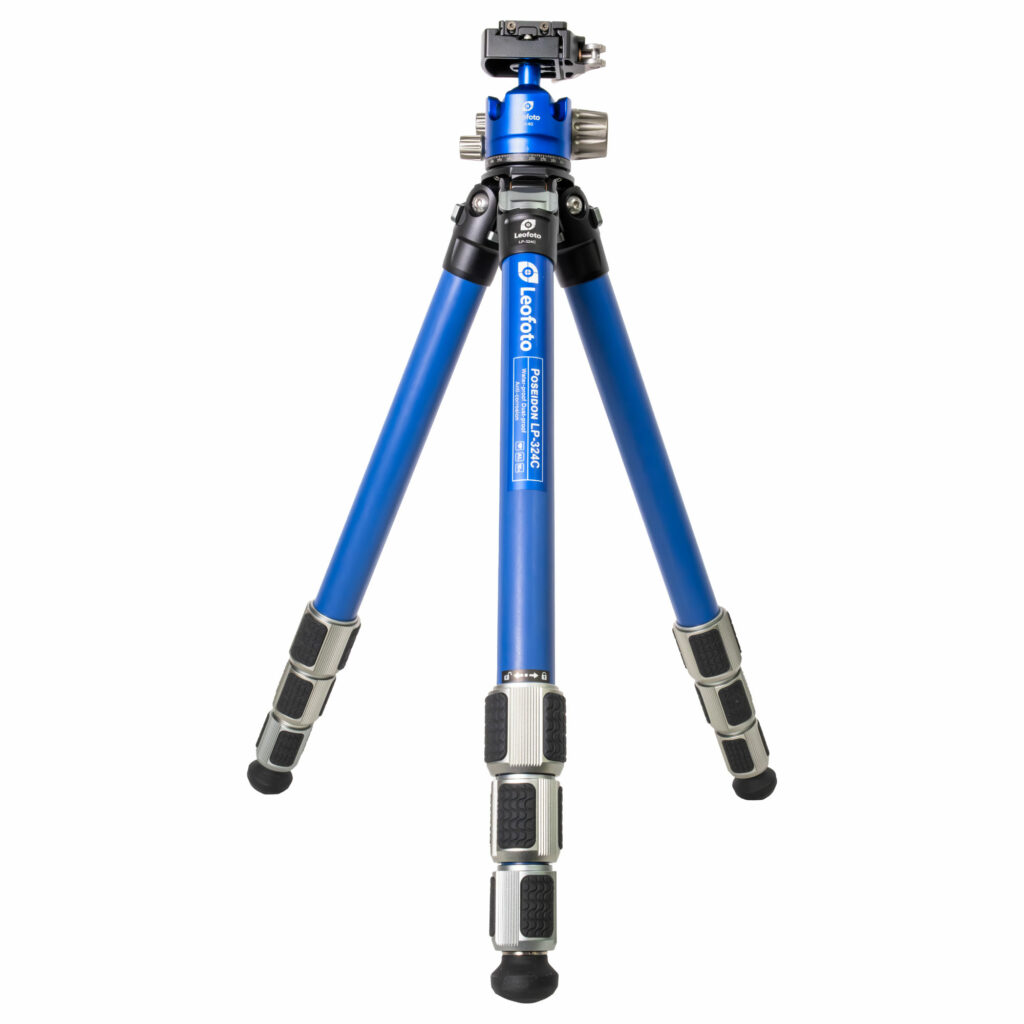 Leofoto LP-324C Poseidon Series 4 Section Water Resistant Carbon Fibre Tripod with Blue LH-40LR Ball Head | Leofoto Australia Leofoto LP-324C Poseidon Series 4 Section Water Resistant Carbon Fibre Tripod with Blue LH-40LR Ball Head | Leofoto Australia